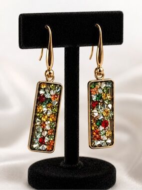 Multicolor Crystal Earrings Handmade Resin Dangle Modern Gift